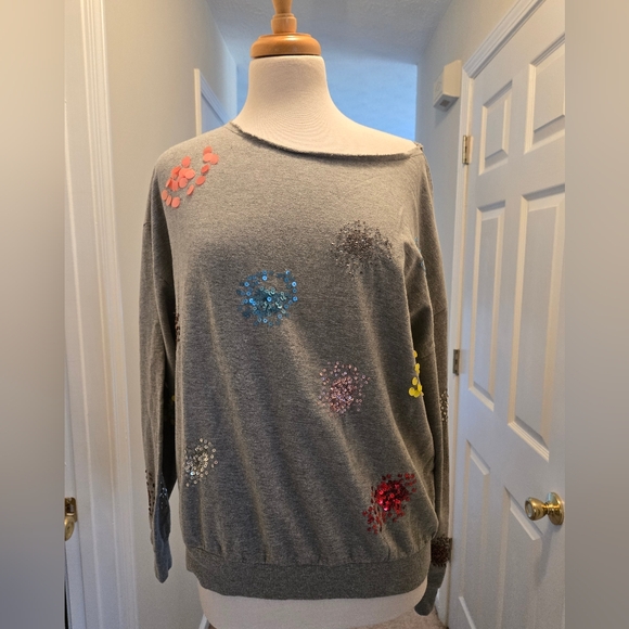 Anthropologie Sweaters - Anthropologie Embellished Gray Sweatshirt, Size Medium